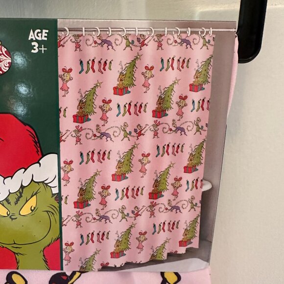 THE GRINCH DR. SEUSS PINK CHRISTMAS WHOVILLE FABRIC SHOWER CURTAIN 70x72" NWT - Picture 1 of 4